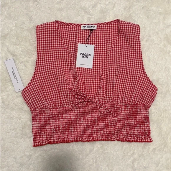 Princess Polly Red Gingham Smocked Crop Top - Picture 3 of 4